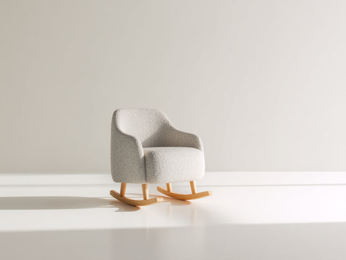 Mecedoras tapizadas 78x82x86 cm - Beige-Madera natural - Diseño envolvente con base de madera curvada