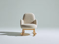 Mecedoras tapizadas 72 x 82 x 98 cm - blanco crema y madera natural - respaldo alto con base curva de madera