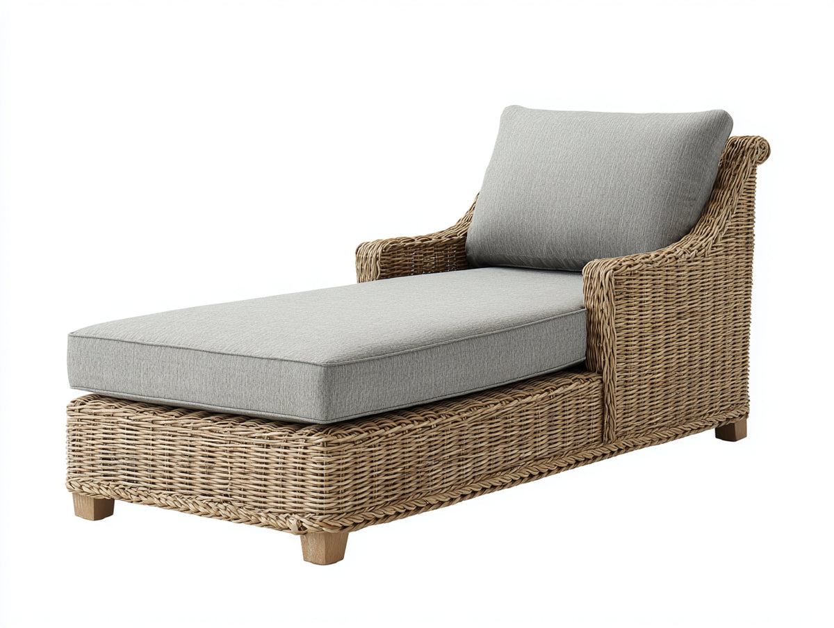 Tumbonas de ratán 175 x 75 x 86 cm - marrón natural y gris claro - diseño acolchado con reposabrazos