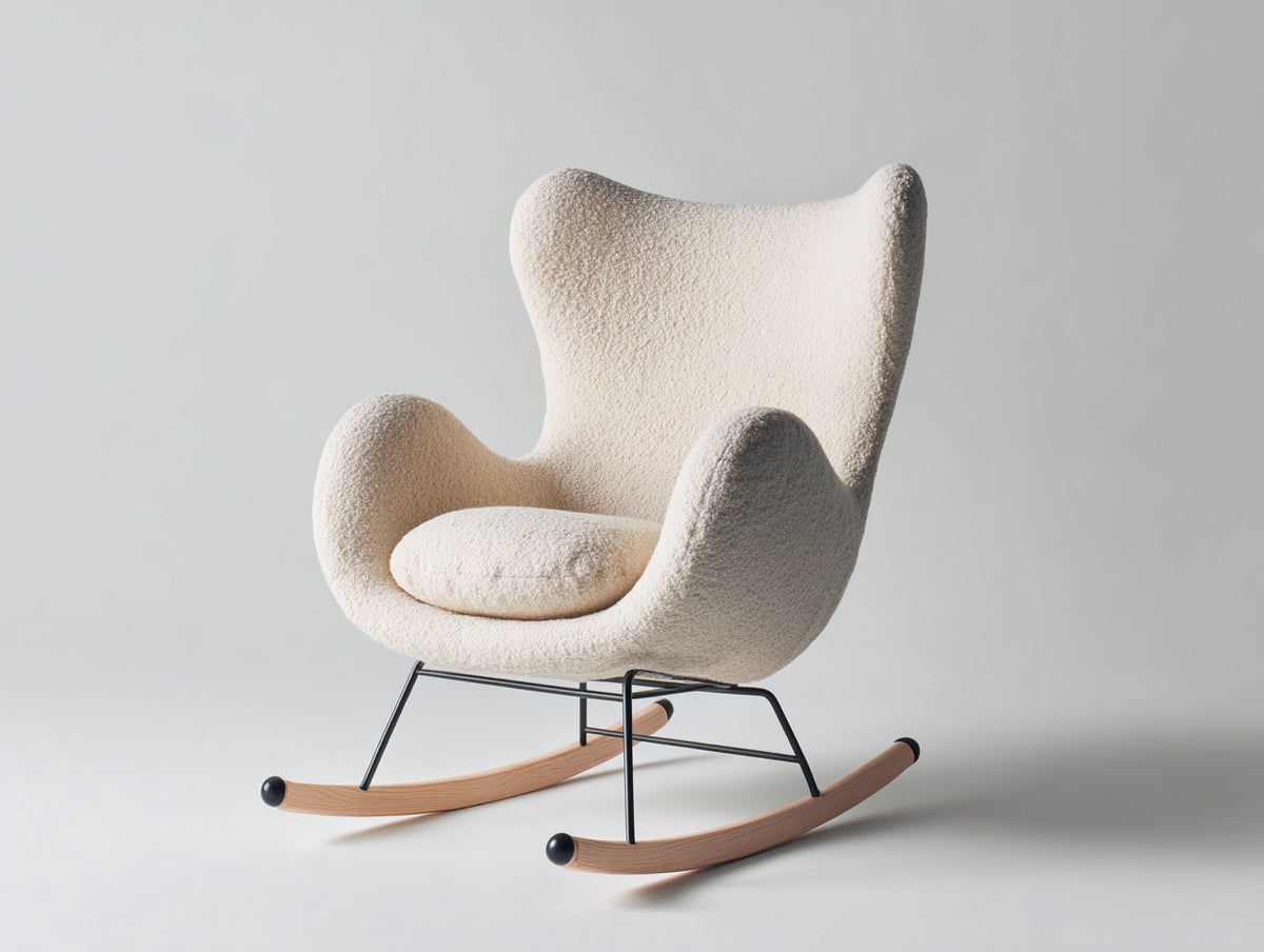 Mecedoras tapizadas 82x88x98 cm - Beige-Negro-Madera natural - Diseño de respaldo alto con estructura metálica y base curvada