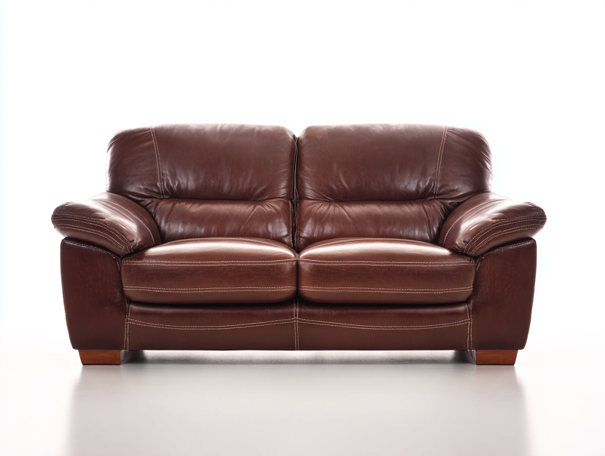 Sofá 2 plazas tapizado en cuero 165 x 90 x 88 cm - Marrón oscuro - asiento acolchado con reposabrazos anchos