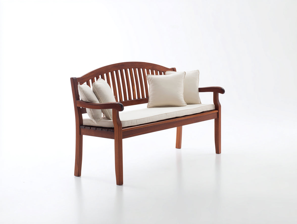 Banco de jardín de madera maciza 130 x 60 x 90 cm - Marrón y blanco - respaldo curvo y reposabrazos