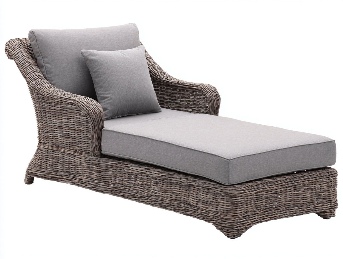 Tumbonas de jardín de ratán 190 x 78 x 88 cm - Gris claro-marrón grisáceo - Diseño amplio con reposabrazos