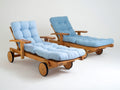 Tumbonas de madera maciza 200x70x88 cm - Madera natural-Azul claro - Juego de 2 con respaldo reclinable y ruedas