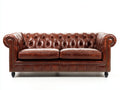 Sofá 2 plazas de cuero 190 x 90 x 78 cm - Marrón coñac - estilo Chesterfield con capitoné y brazos enrollados