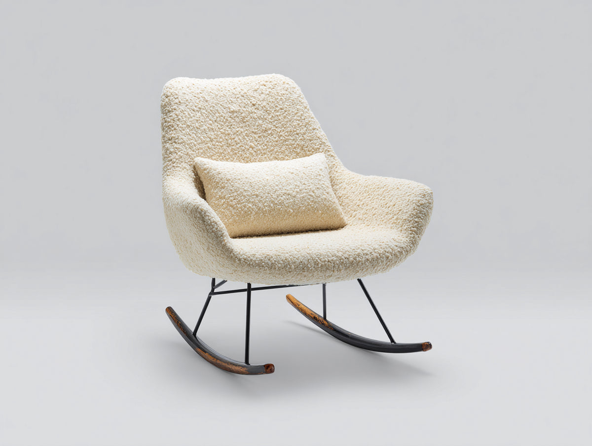 Mecedoras tapizadas 80 x 86 x 96 cm - blanco crema y negro - asiento envolvente con base curva metálica