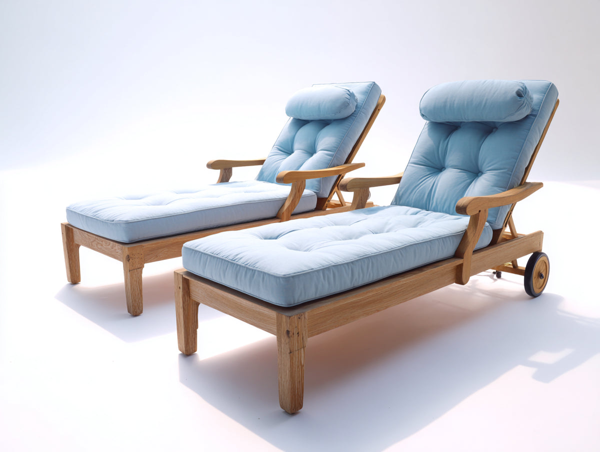 Tumbonas de jardín de madera para 2 personas 200 x 70 x 92 cm - Azul claro-marrón claro - Respaldo reclinable con ruedas