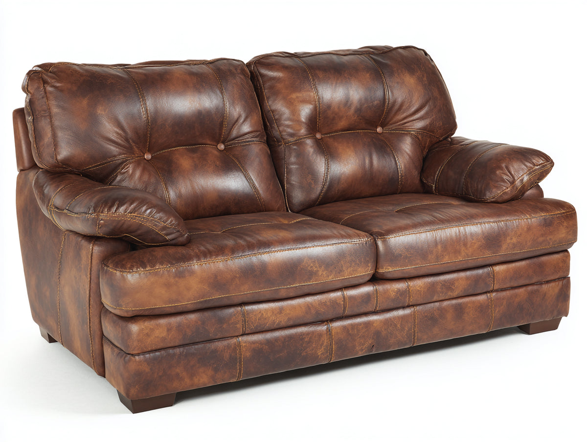 Sofás 2 plazas tapizados 165x90x92 cm - Marrón - Diseño clásico acolchado con acabado efecto cuero