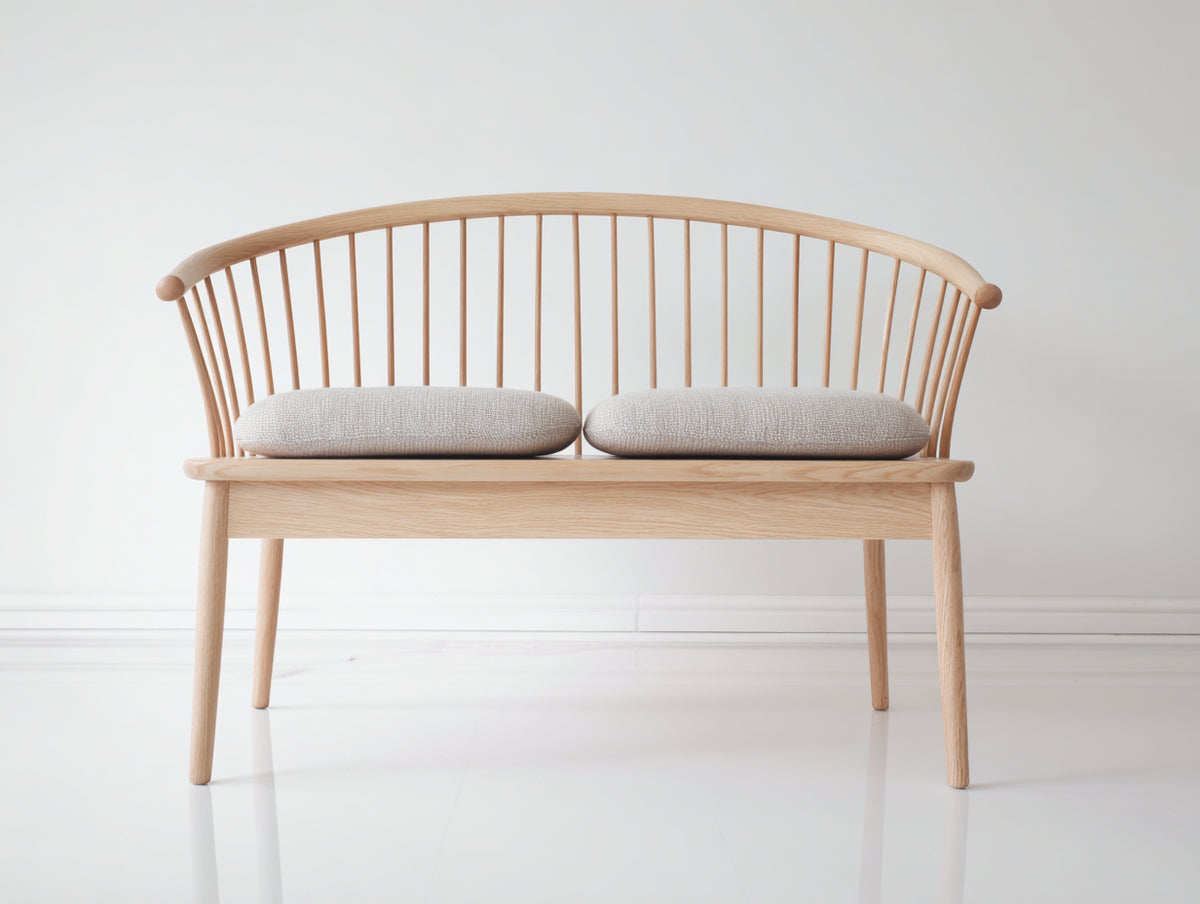 Bancos de jardín de madera maciza 120x55x82 cm - Madera natural-Beige - Diseño curvo con respaldo de husillos