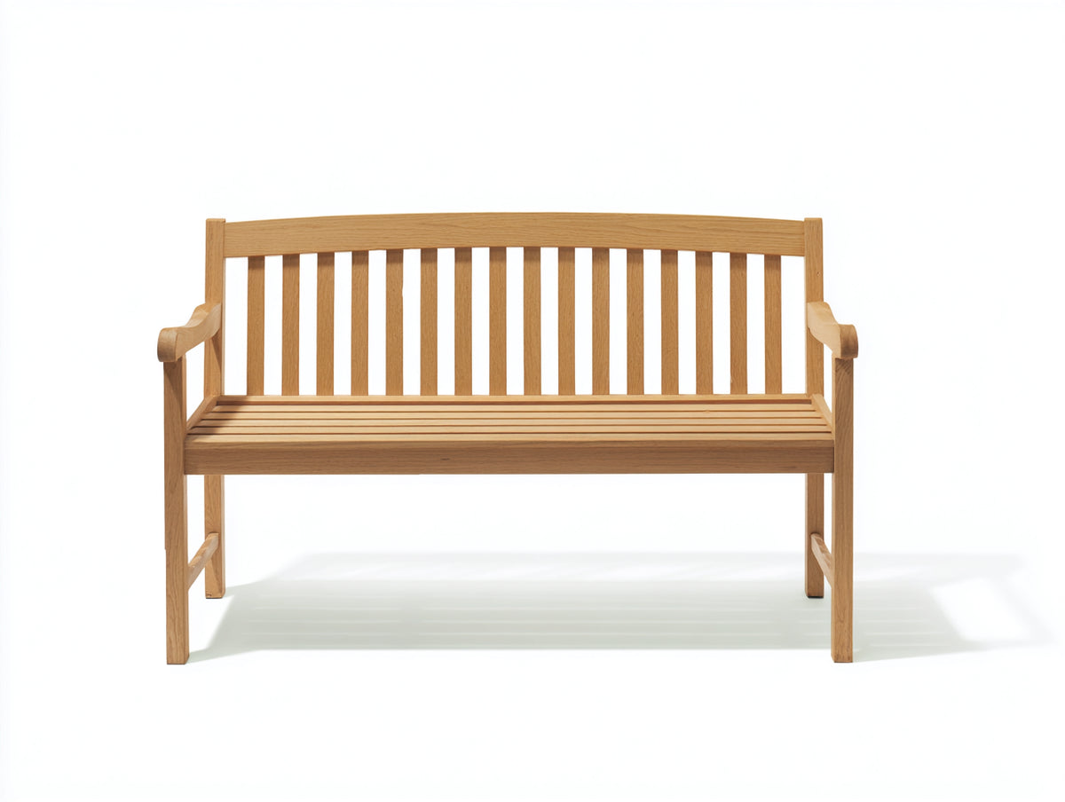 Bancos de jardín de madera maciza 150x60x90 cm - Madera natural - Diseño clásico con respaldo de listones