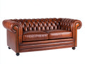 Sofás 2 plazas tapizado efecto cuero 170 x 92 x 78 cm - Marrón coñac - Diseño Chesterfield capitoné con brazos enrollados