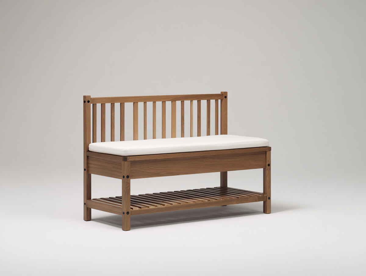 Banco de jardín de madera maciza 120 x 50 x 90 cm - Marrón y blanco - con respaldo y estante inferior