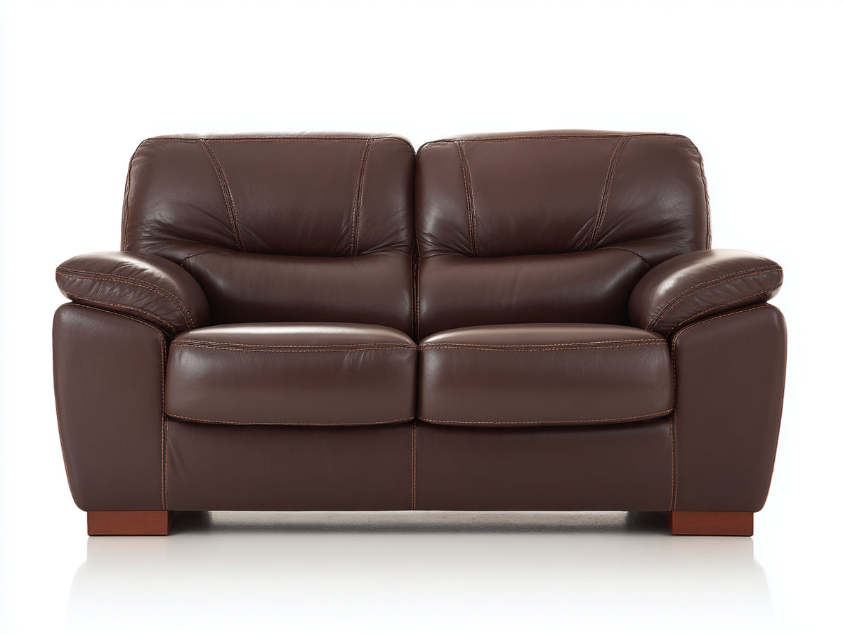 Sofás 2 plazas tapizados 165x90x90 cm - Marrón oscuro - Efecto cuero con brazos acolchados