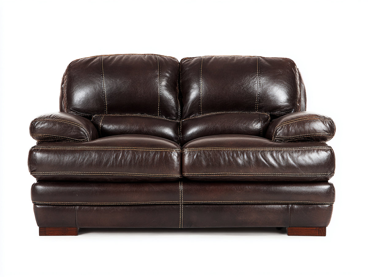 Sofás 2 plazas tapizados 170x92x90 cm - Marrón oscuro - Diseño clásico acolchado con acabado efecto cuero