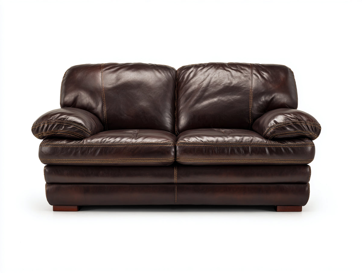 Sofá 2 plazas tapizado en cuero 170 x 95 x 90 cm - Marrón oscuro - respaldo acolchado y reposabrazos anchos