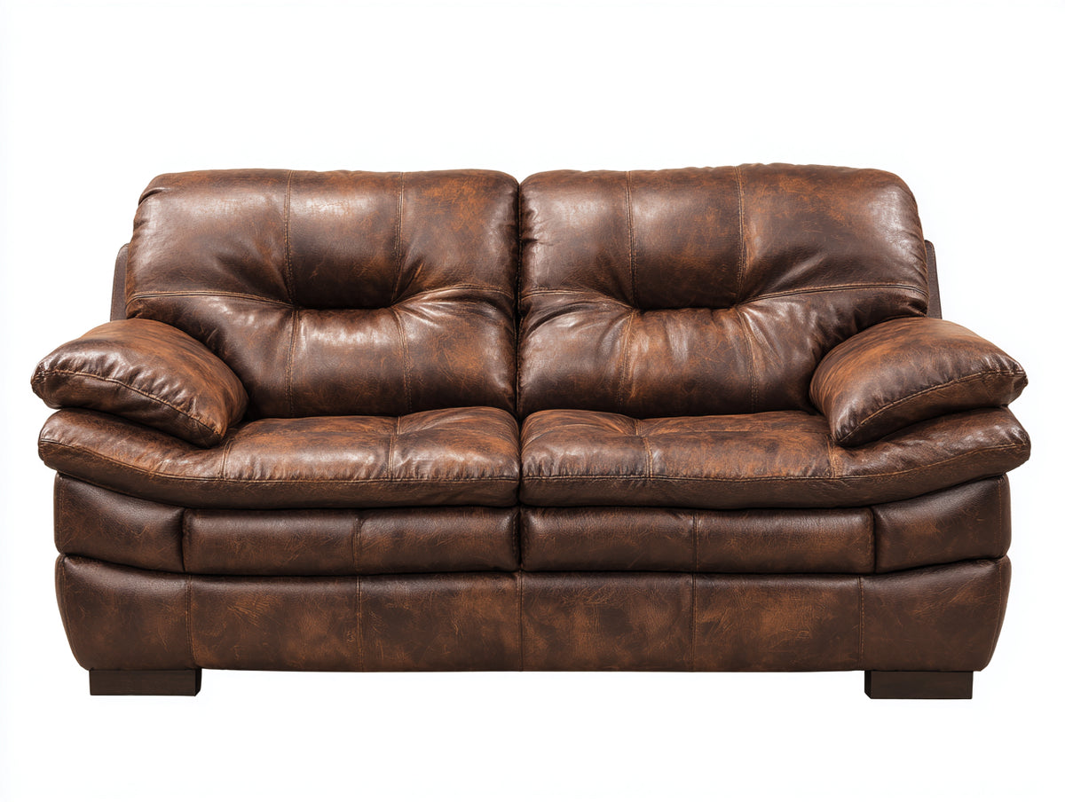 Sofás 2 plazas tapizado efecto cuero 168 x 94 x 90 cm - Marrón envejecido - Diseño acolchado con brazos anchos