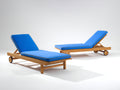 Tumbonas de jardín de madera maciza 195 x 65 x 85 cm - Natural y azul - respaldo regulable y ruedas