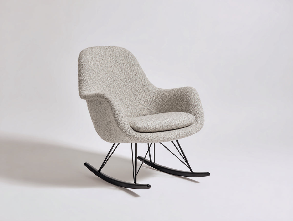 Mecedoras tapizadas 75x85x95 cm - Beige y negro - Tejido bouclé con base metálica de patines curvos